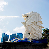 Merilon Statue at Marina Bay. It is a popular tourist destination in Singapore